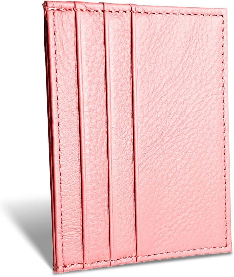 WOXVM Credit Card Holder Wallet RFID Blocking Slim Credit Card Cases Holder Premium Leather Minimalist Front Pocket Small Wallet with 6 Card Slots and 1 Pockets for Men Women (Pink) - Image 1